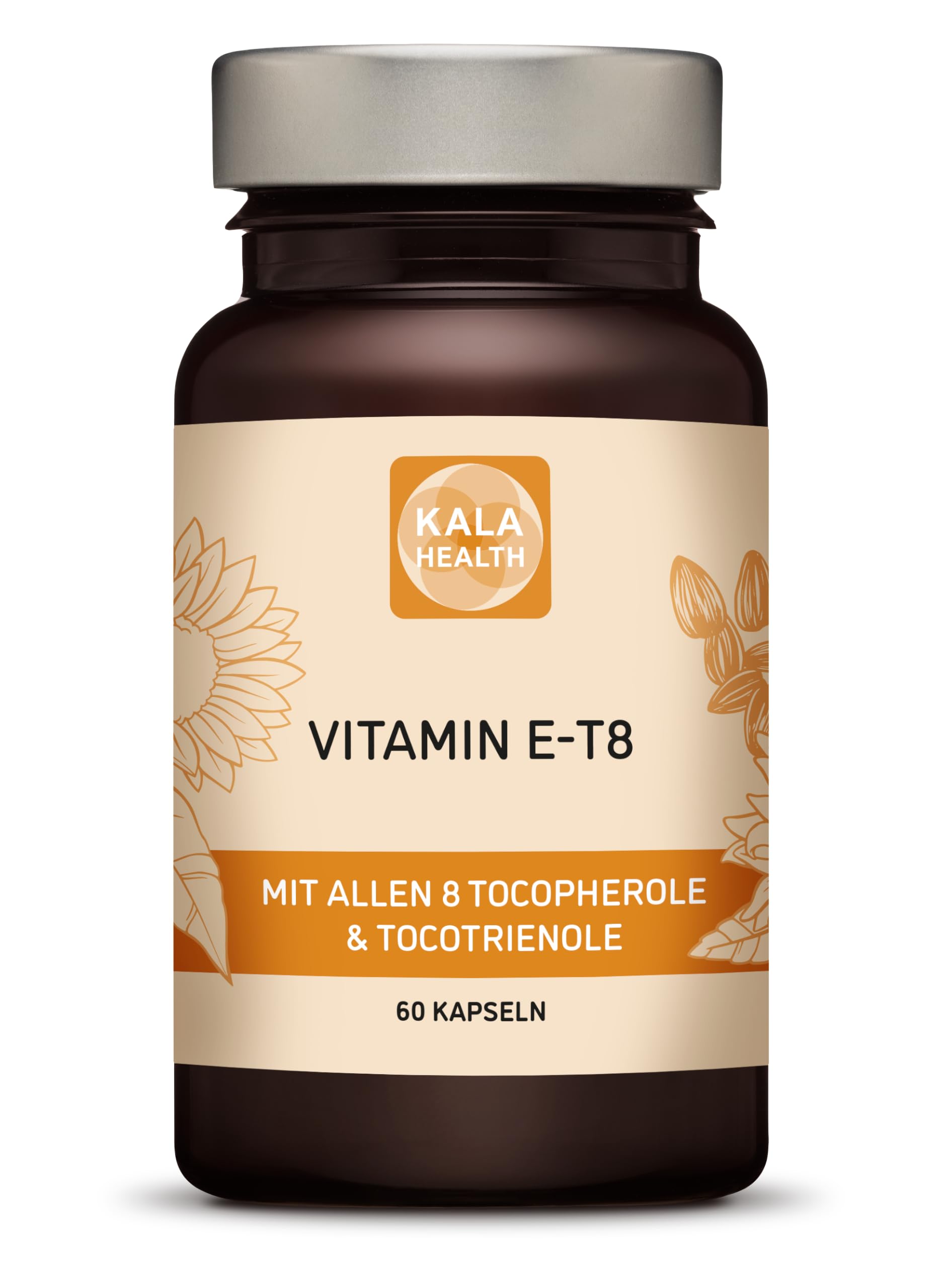 Kala Health Vitamin E - Einzigartige Formel mit allen 8 Tocopherolen und Tocotrienolen - 60 Vitamin E8 T8 Antioxidantien für Haar, Haut & Anti-Aging - GMO & PAK-frei - Hergestellt in der EU