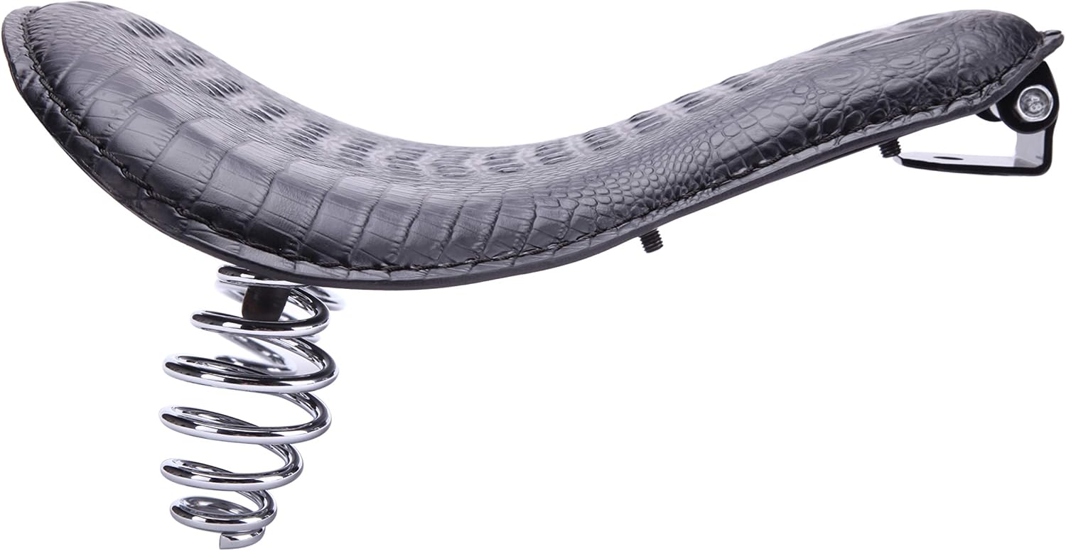 13" Black Crocodile Skin Motorcycle Leather Driver Seat Cushion for Harley Davidson Sportster Chopper Bobber (Black-Crocodile)