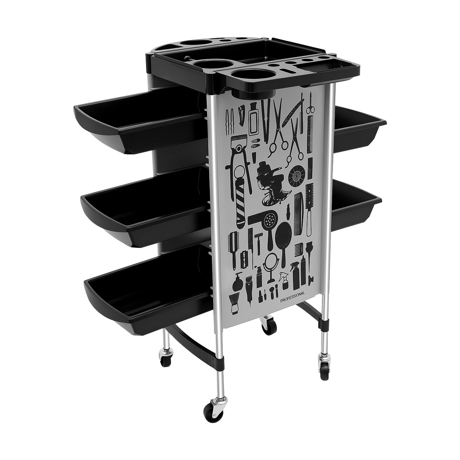 Chariot de coiffeur avec 5 tiroirs à 6 étages - Chariot de travail pour coiffeur et salon de beauté - Blanc