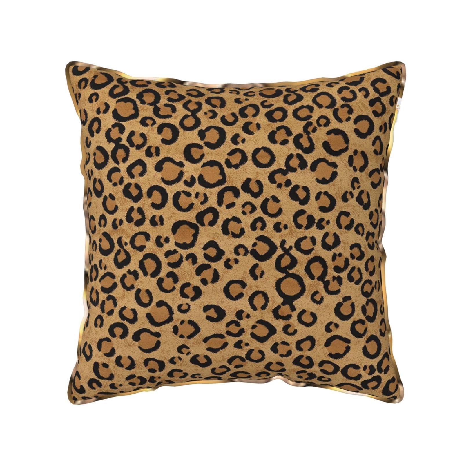AUBKFELD Wild Leopard Animal Printed Velvet Cushion Cover 50x50 CM with Gold Edging Strip, Square Pillowcase Soft Throw Pillow Covers Case Decorative for Living Room Sofa Couch Bed Bench