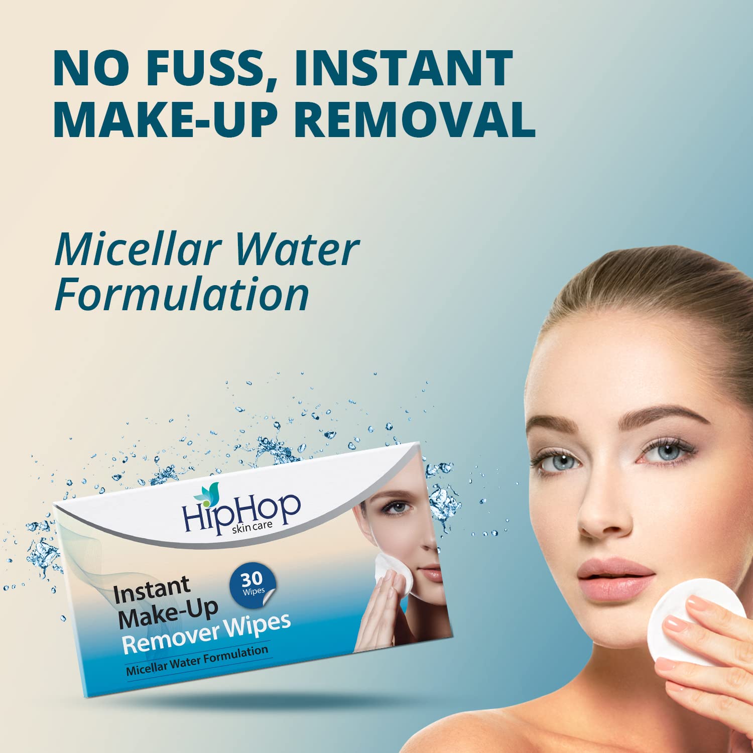 HipHop Instant MakeUp Remover Wipes (Pack of 2), Micellar Water with Witch Hazel & Aloe Vera Extracts for Cleansing & Moisturising Skin, 30 Wipes Each - Image 5 thumbnail