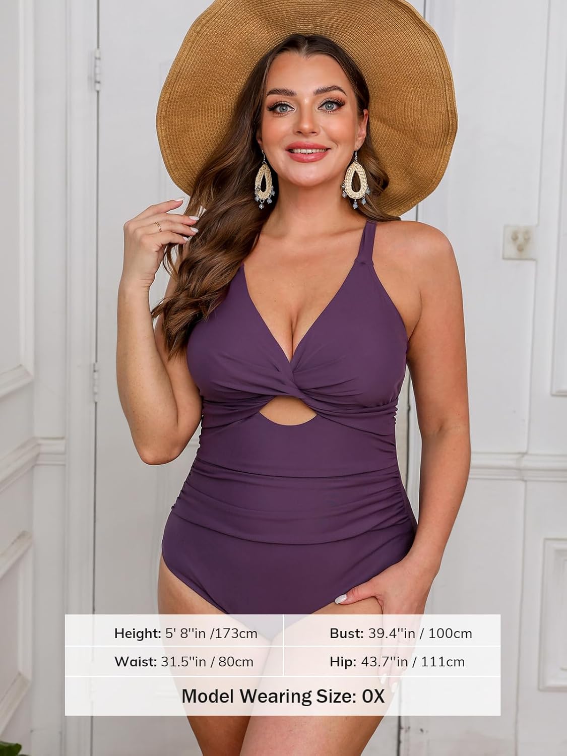 CUPSHE Women's One Piece Swimsuit Plus Size V Neck Bathing Suit Front Wrap Crisscross Back Tie Ruched Cutout Swimwear