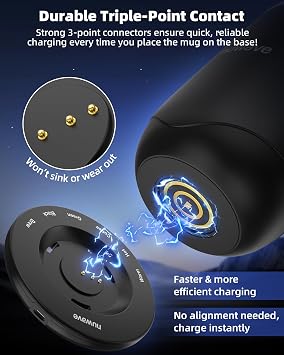 Nuwave Smart Heated Coffee Mug Rechargeable, 16oz Self Heating Temperature Control Mug with LED Display, Custom Brew Modes, Double-Wall Vacuum Insulation, 5-Hour Battery Life, Auto Shut-Off