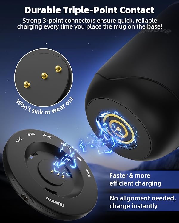 Nuwave Smart Heated Coffee Mug Rechargeable, 16oz Self Heating Temperature Control Mug with LED Display, Custom Brew Modes, Double-Wall Vacuum Insulation, 5-Hour Battery Life, Auto Shut-Off by Nuwave - Image 3