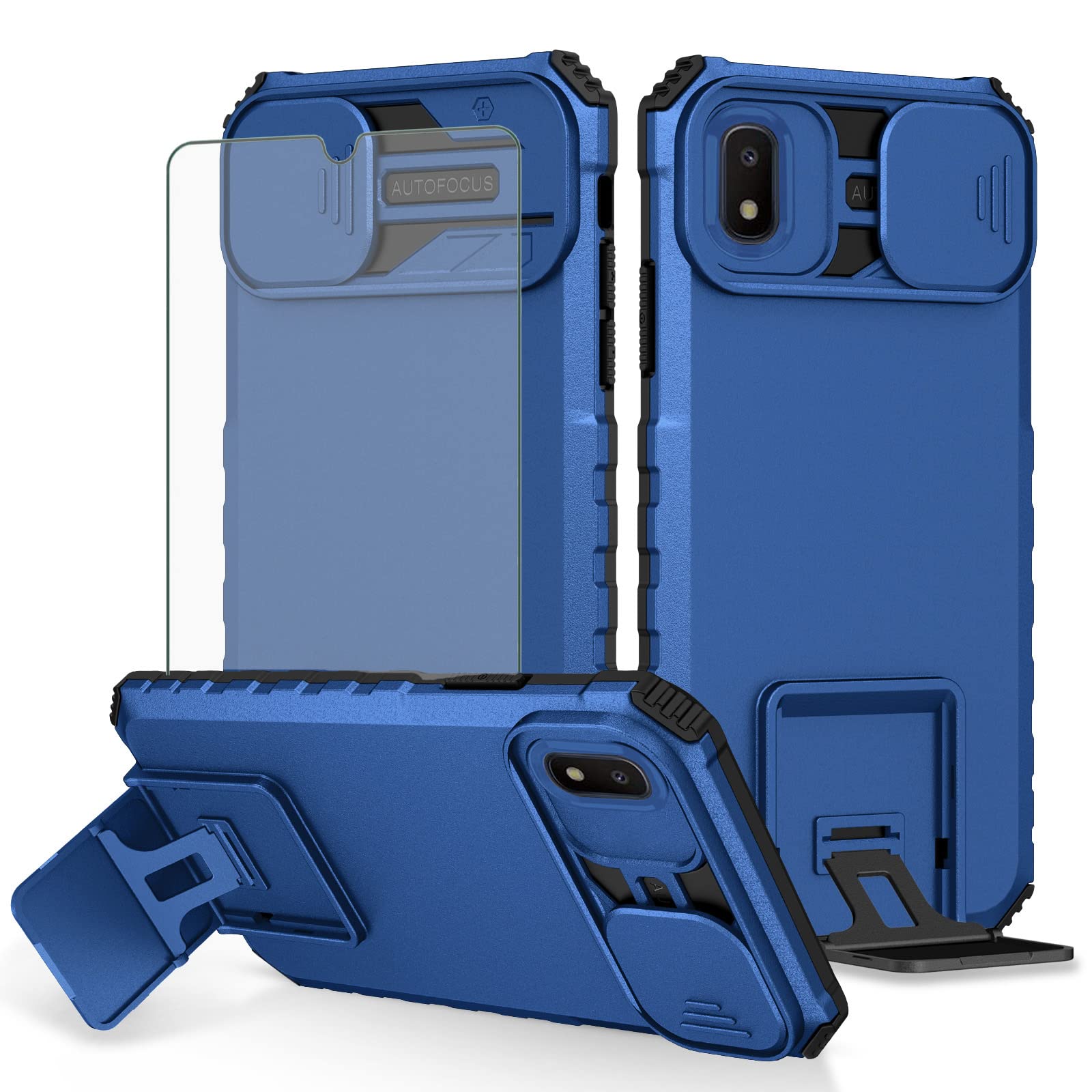 Asuwish Phone Case for Samsung Galaxy A10 with Tempered Glass Screen Protector and Slide Camera Cover Kickstand Stand Slim Protective Mobile Cell