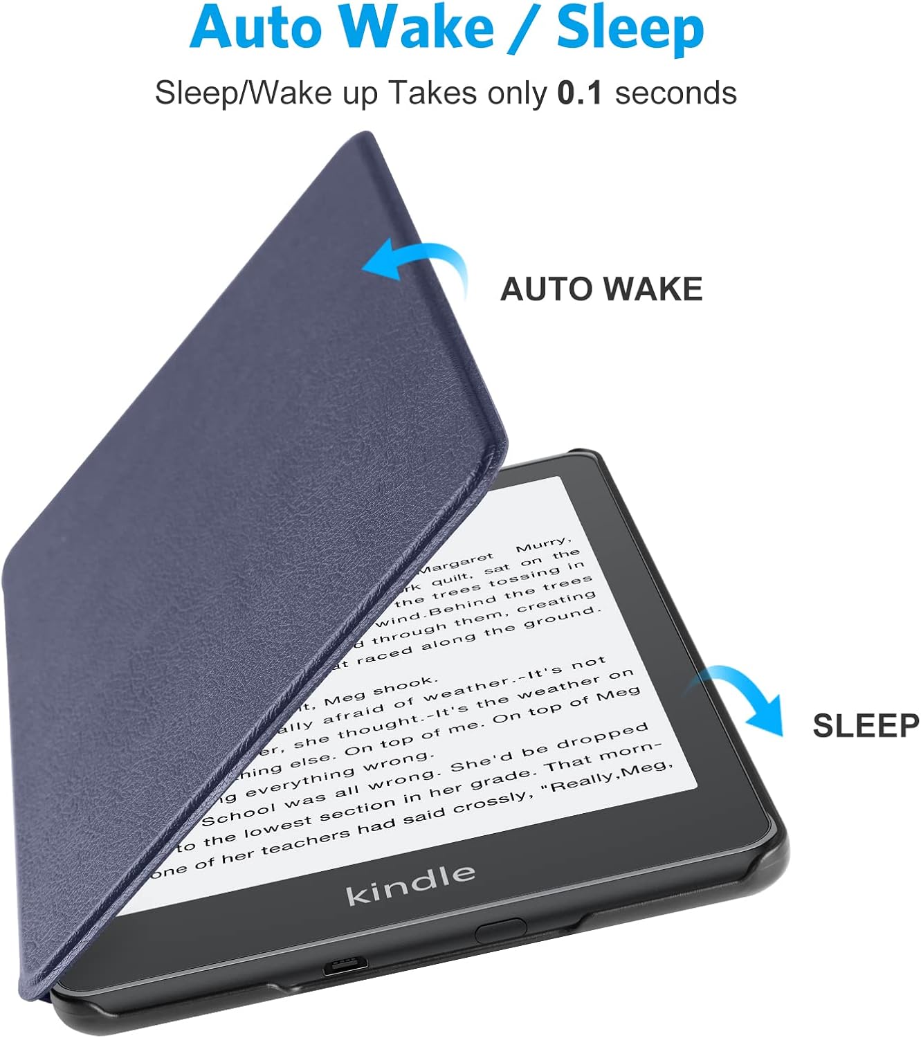 OMOTON Case for Kindle Paperwhite 2021 Release (11th Generation), Thin Light PU Leather Case with Auto Sleep/Wake Feature, Navy Blue