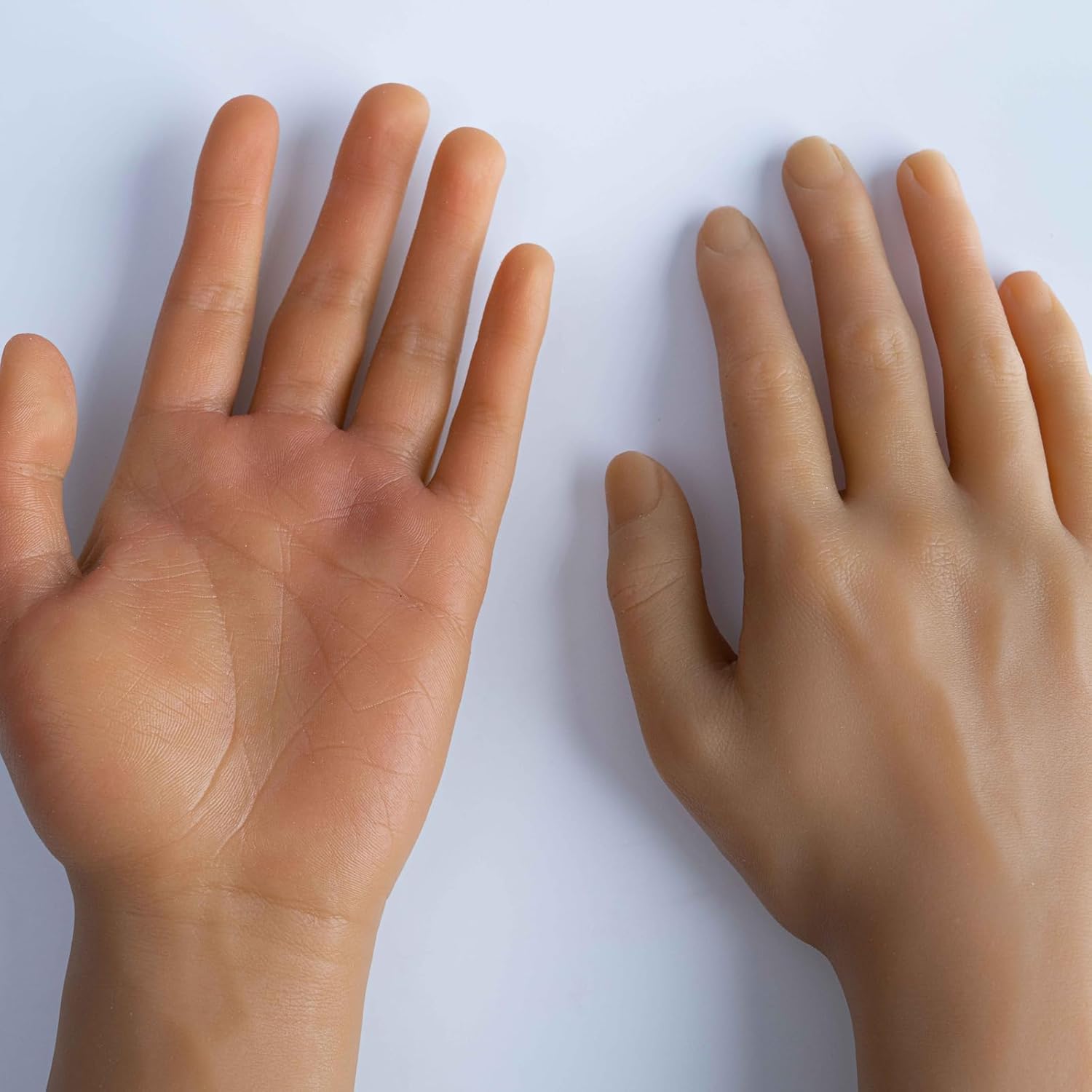 2pc Silicone Hand Model,Realistic Silicone Male Hand Life Size Male Model Hand for Showing Jewelry Nail Art Practice Halloween Costume Prosthetics with Acrylic Nails (Wheat, A Pair Hand-with Skeleton)