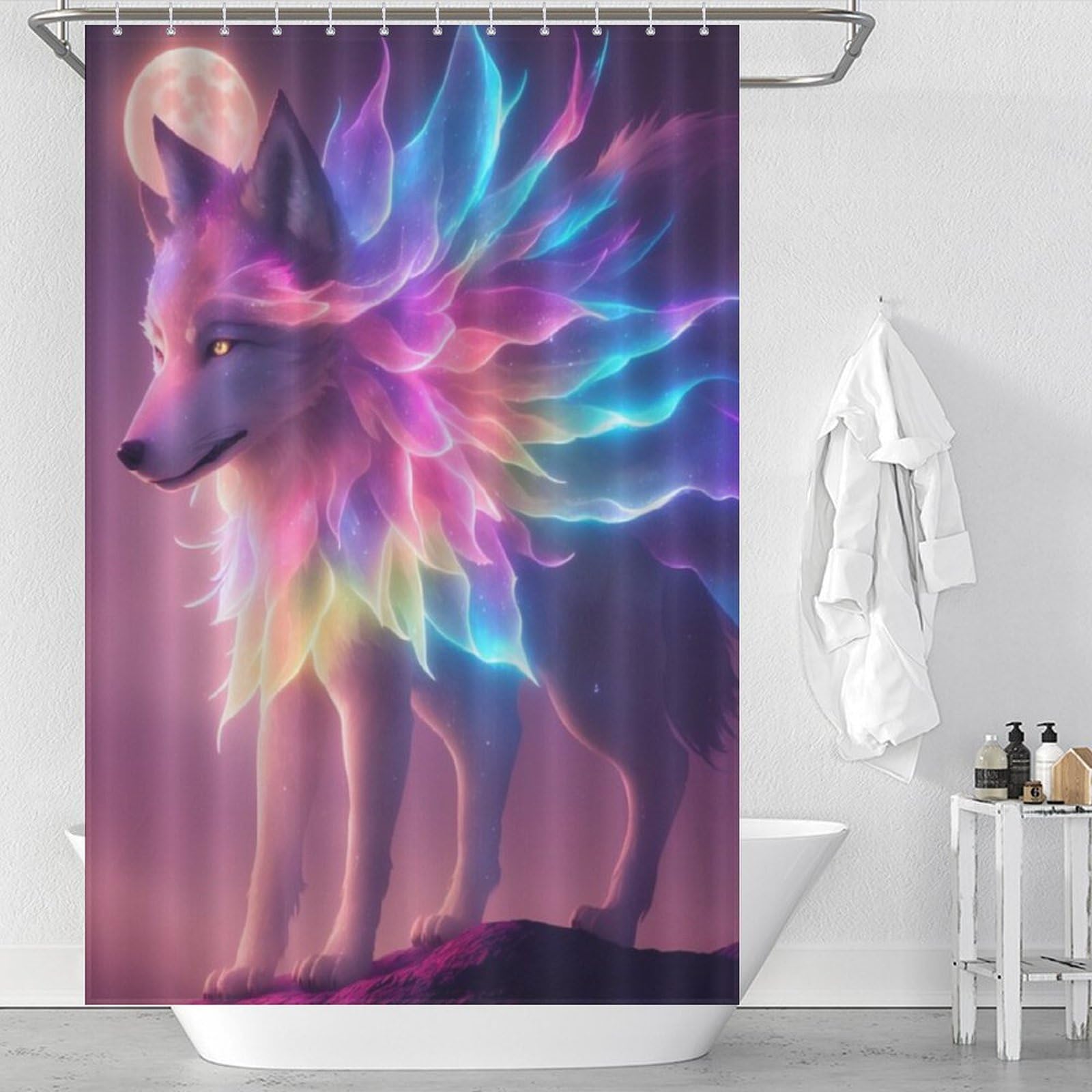 Rideau de douche loup lavable pour éliminer les éclaboussures de bain