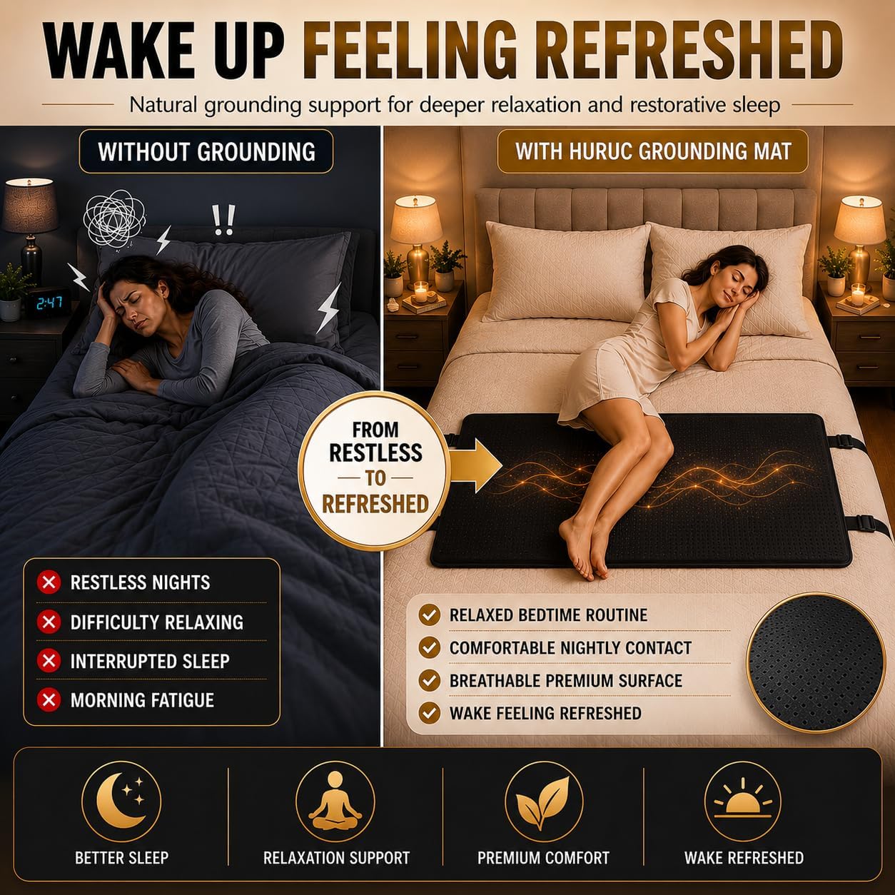 HURUC Grounding Mat for Bed King with PU Leather, Grounding Mattress with Cord for Bed (Queen)