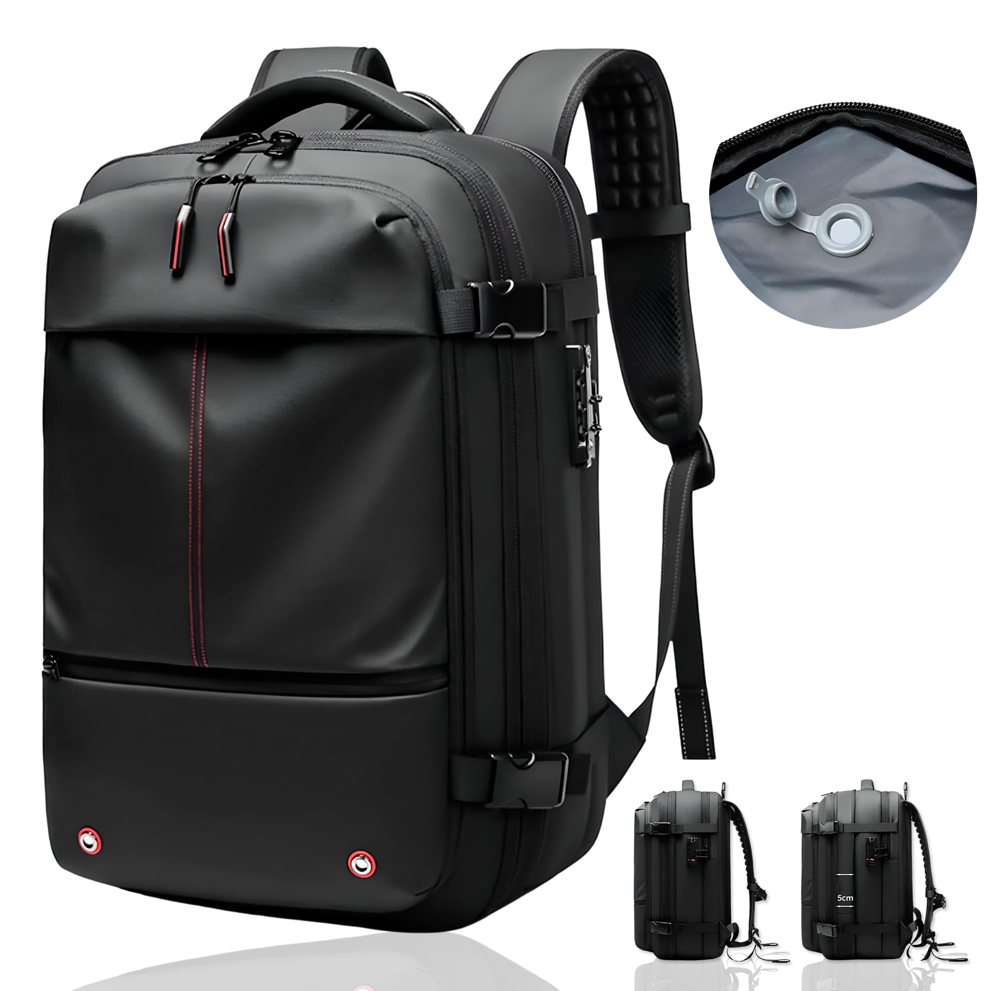MaxxPatt Mochila Cabina Avion al Vacio. Equipaje de Mano de Gran Capacidad con Sistema de Vacío para Ryanair y Vueling. Mochila de Viaje Portátil Impermeable para Hombre y Mujer con Sistema de Compresion