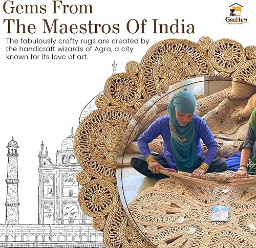 Miniatura 5 de GRUHUM -Alfombra de yute tejida a mano - 4 pies redonda - Fibra natural - Alfombra rústica vintage bohemia trenzada reversible beige - Alfombras