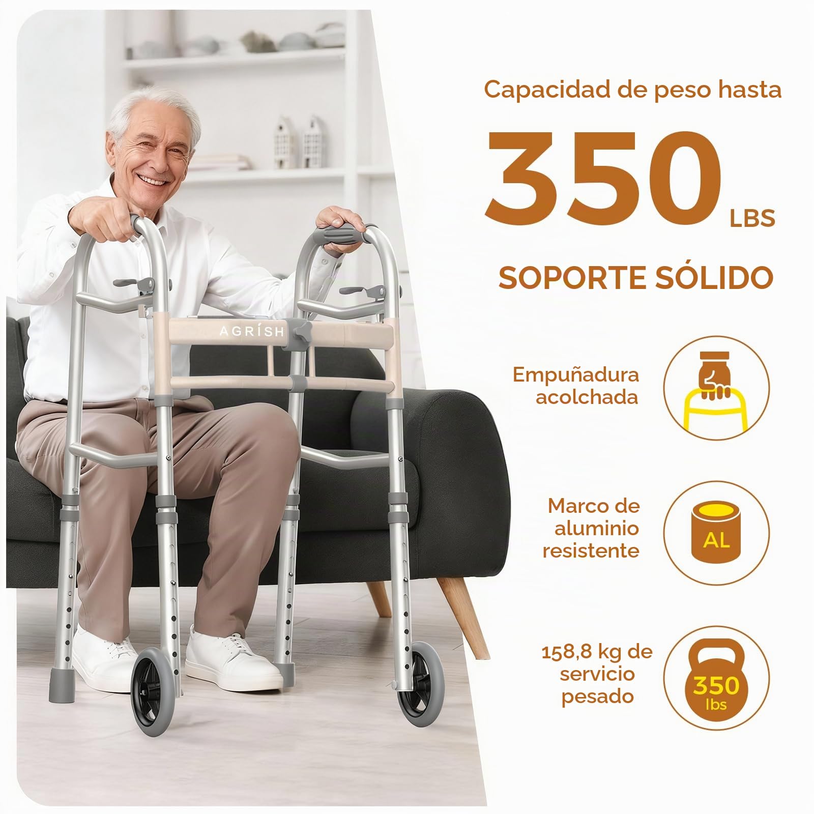 Andador Estrecho Plegable para Personas Mayores – Marco Ligero con Ruedas, Altura y Anchura Ajustables, Bastón Andador para Discapacitados, Capacidad 159 kg