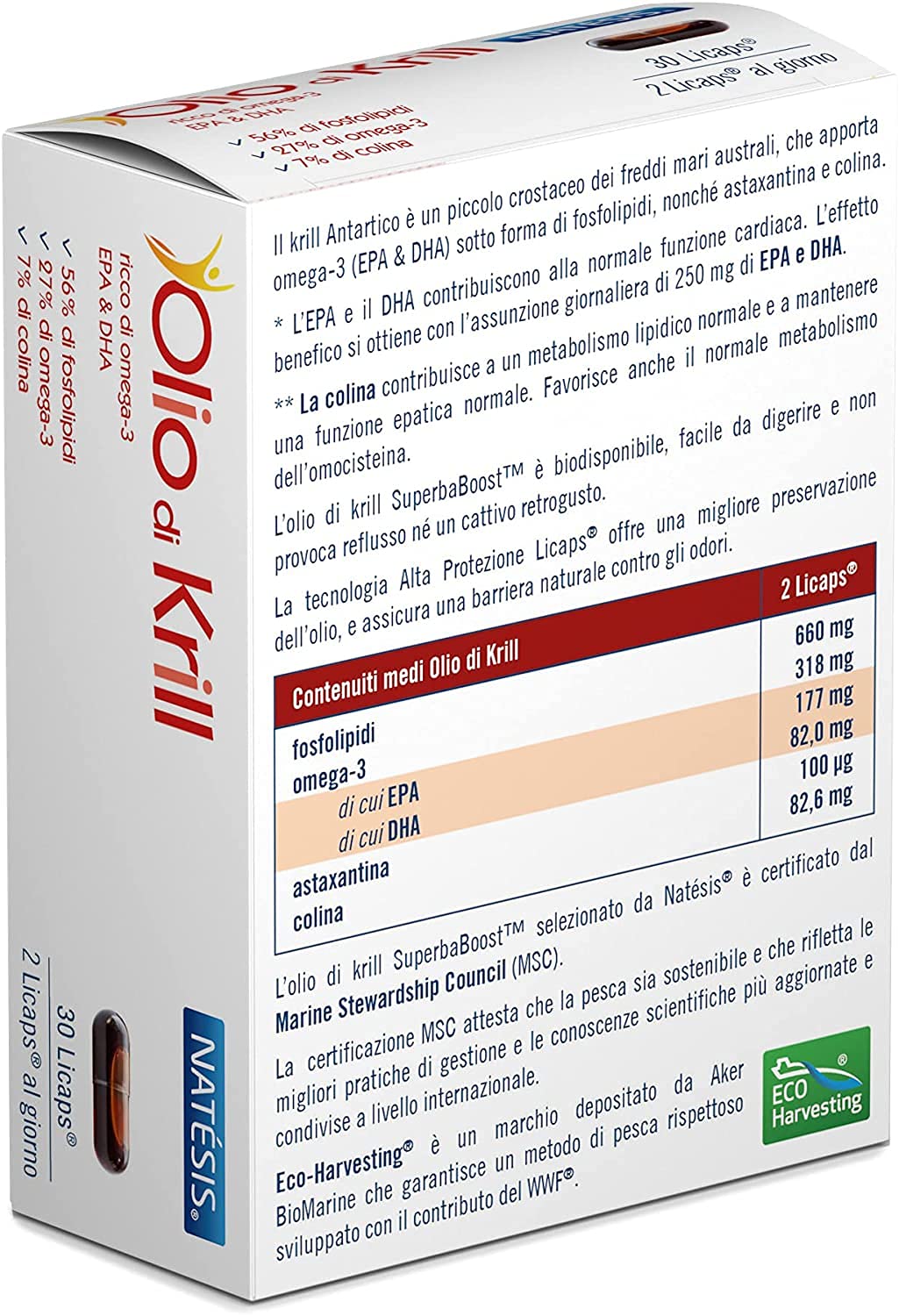 NATESIS - Olio di Krill - Integratori alimentari - Olio di pesce selvatico - 30 Licaps® - Inodore - Ricco di EPA e DHA - Fonte naturale di Omega 3 - SuperbaBoost