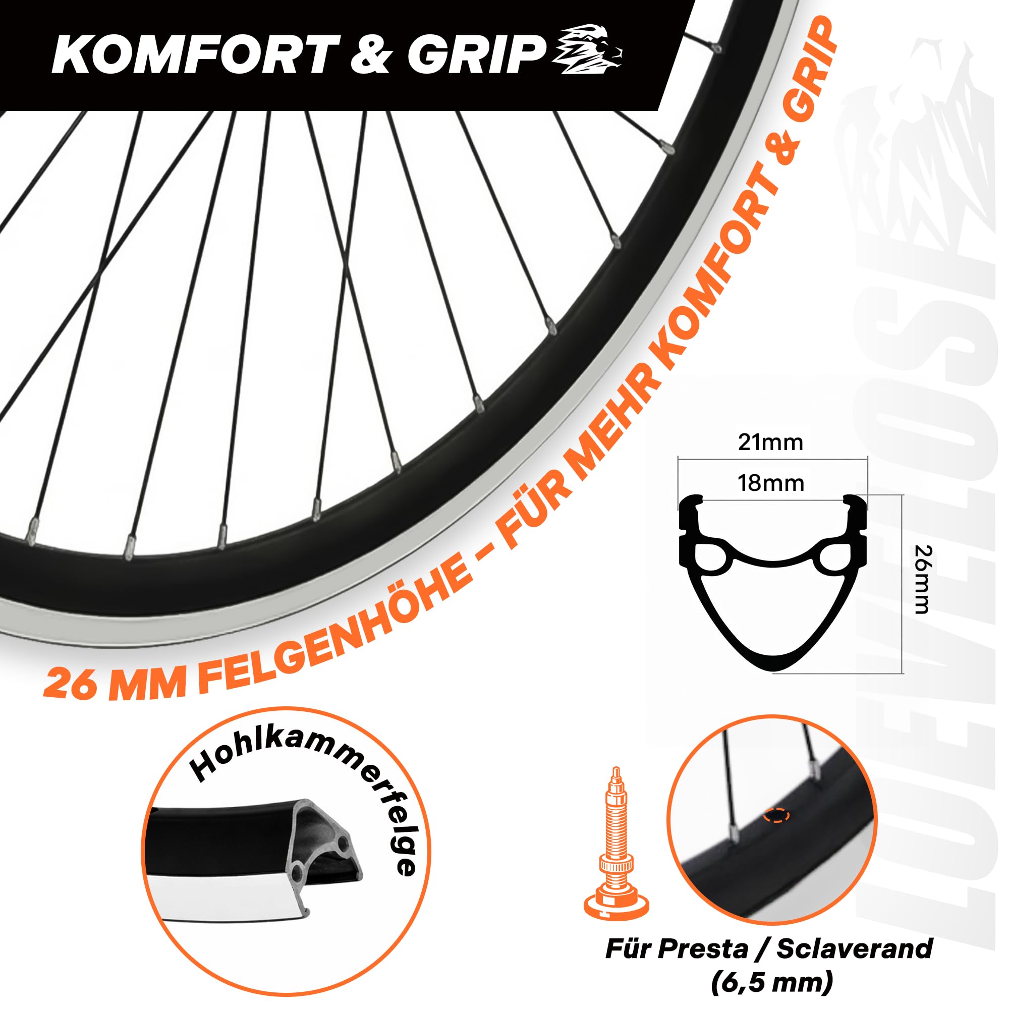 LOEVELOSI Fahrrad Vorderrad 26 Zoll MTB V-Brake Schwarz – Laufrad VR 100mm Schnellspanner 10mm Gabelaufnahme 18mm Felgenbreite 21mm Felgentiefe – Mountainbike Front Wheel
