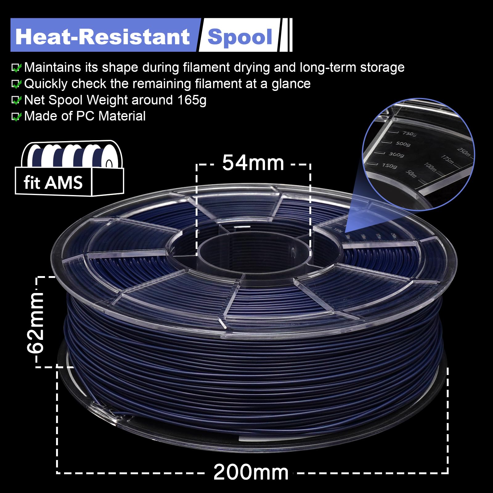 YXPOLYER Nylonowy filament do drukarki 3D, niebieski PA6, 1 kg, nylon z odporną na wysoką temperaturę szpulą kompatybilną z AMS, filament do drukowania 3D, Easy PA, 1,75 mm
