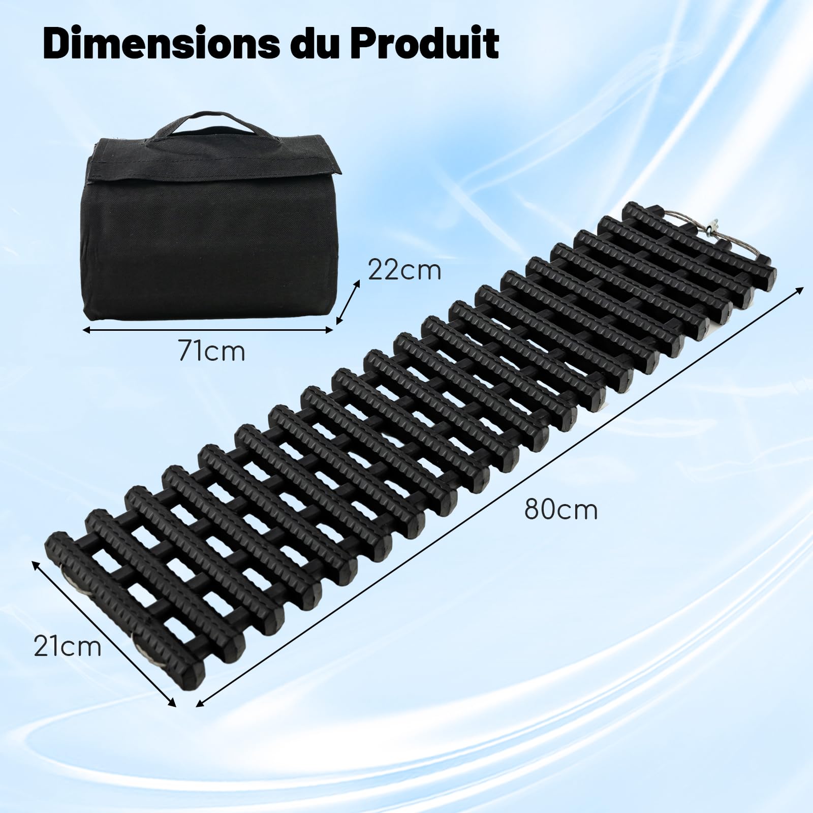 GYMAX Lot de 2 Tapis de Traction pour Pneus de Voiture, Planche de Récupération Portables, avec Sac de Rangement, pour Neige, Glace, Boue, Sable (80 X 21CM)