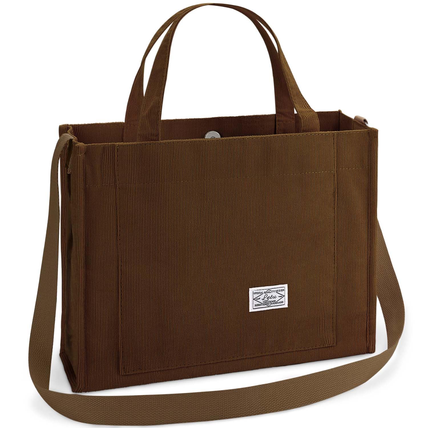 BINSUNSCorduroy Tote Bag for Women Small Satchel Bag Mini Tote Bag Aesthetic Crossbody Handbag - School Work Travel Shopping