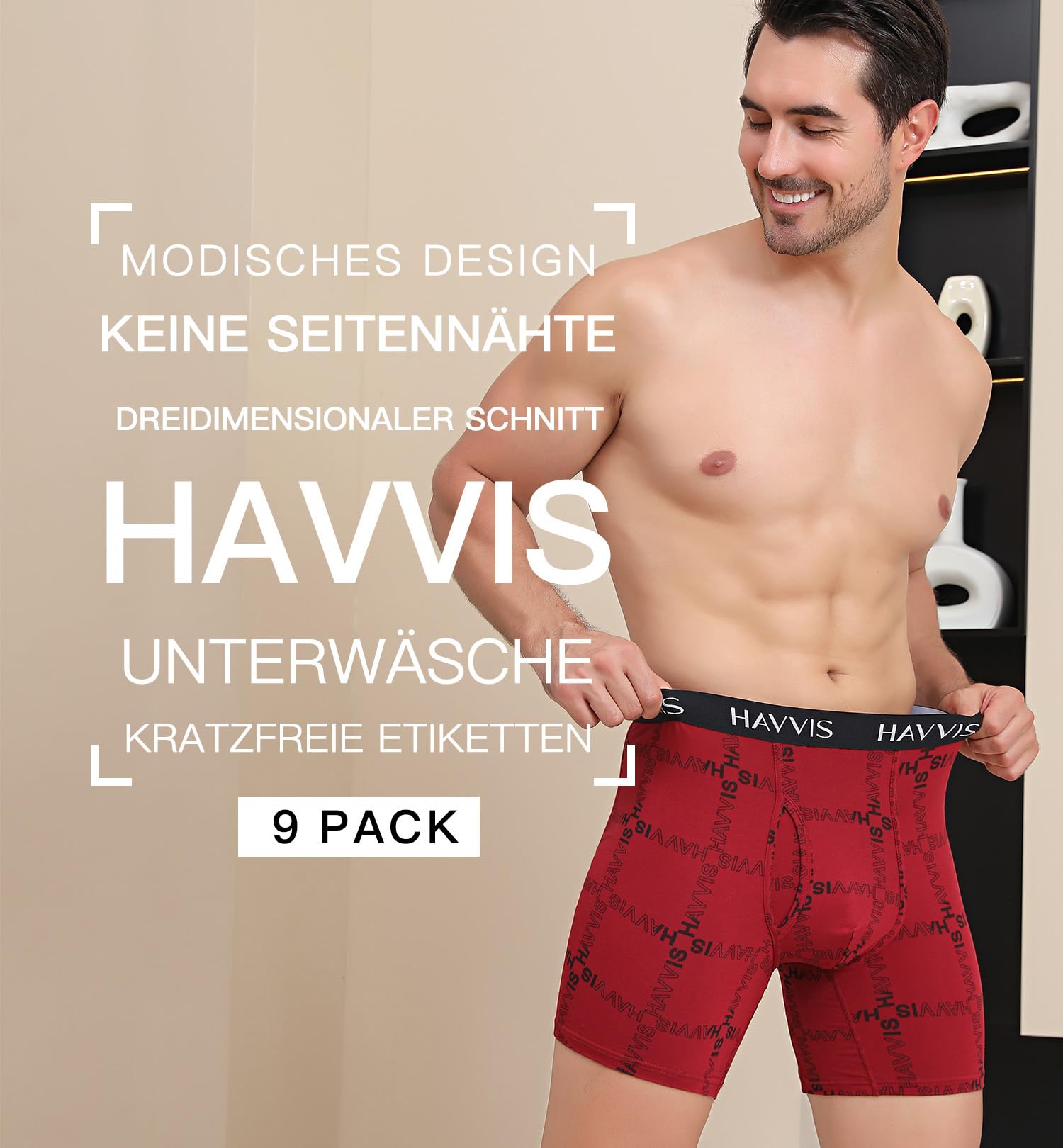 HAVVIS Herren Boxershorts Langes Bein Unterhosen Superweicher Bambus Männer Unterwäsche mit Eingriff