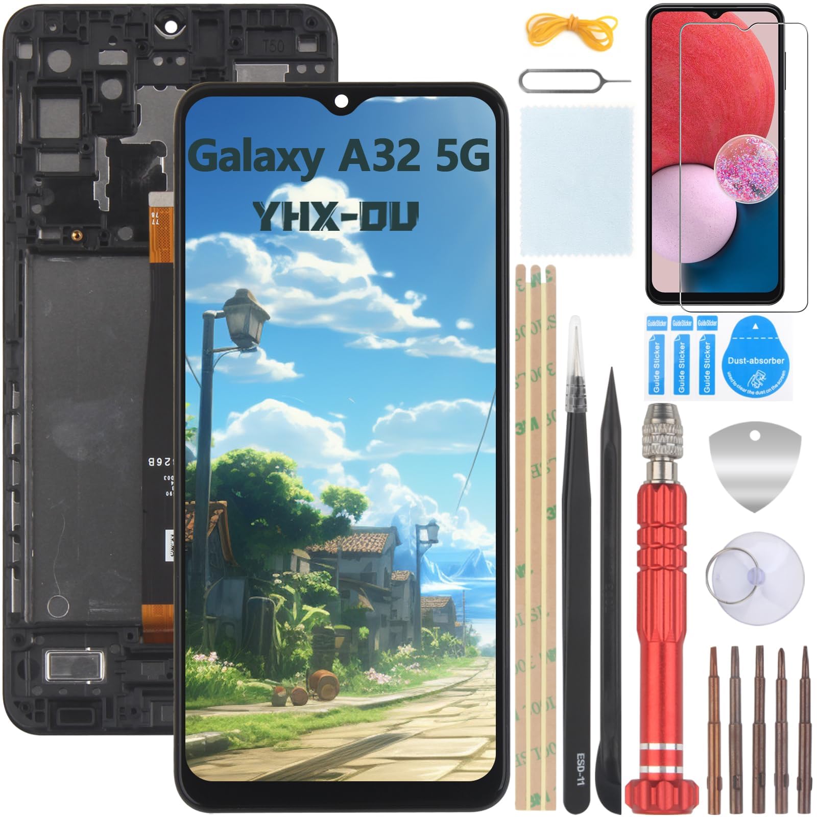 Noir Écran LCD Complet avec châssis pour Samsung Galaxy A32 5G SM-A326B ecran LCD Remplacement, ecran Telephone pour A32 5G Écran Tactile de Rechange 6.5'' avec Outil + Verre trempé