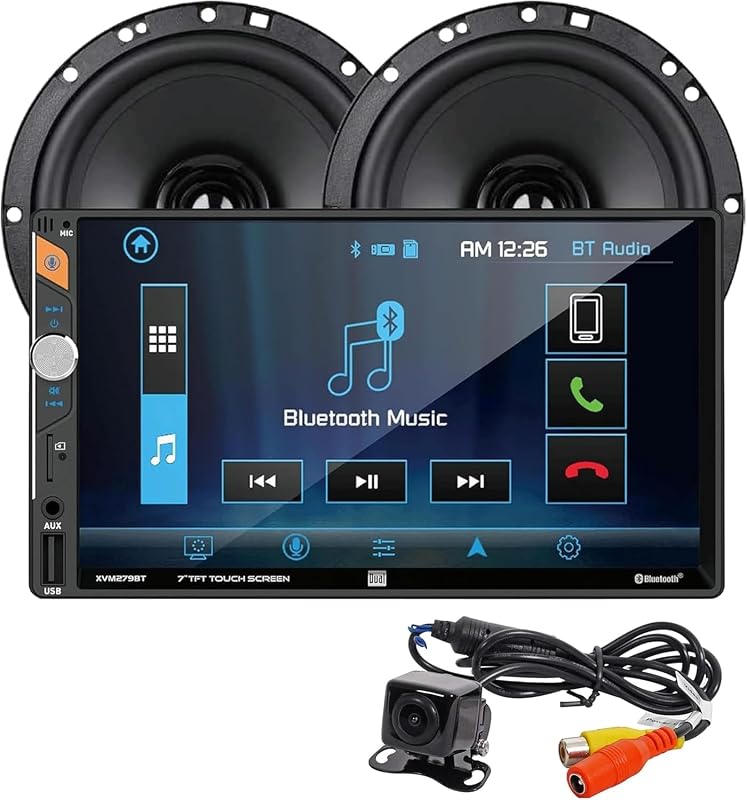 Dual Electronics XCP1101SP 7in Touchscreen Double DIN Stereo w/Camera | Bluetooth, Siri/Google Assistant Button, Backup Camera & 6.5in Speakers (2) - 200W, 7 EQ Presets, USB Fast Charge