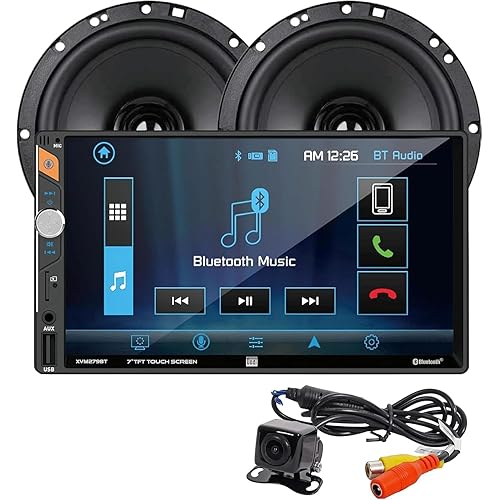 Dual Electronics XCP1101SP 7-inch LED Digital Media Touchscreen Double DIN Car Stereo with (2) 6.5" Speakers & Backup Camera Bundle | Push to Talk Assistant | Bluetooth | USB Fast Charging | microSD