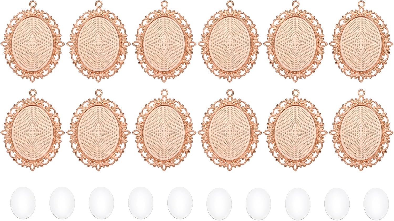 PATIKIL 10 Pcs Pendant Making Kit 30mm Oval Pendant Tray Kit Blank Photo Charm Clear Glass Cabochons Necklace Base Trays for Bridal Wedding Bouquet Graduation Jewelry, Rose Gold
