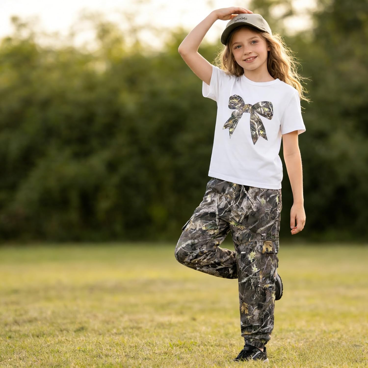 Tween Girl Clothes 2 Piece Outfit Summer Bow Short Sleeve T-Shirt Top + Cargo Jogger Pants Teen Girl Spring Fall Cute Clothing Set 11 12 image 2