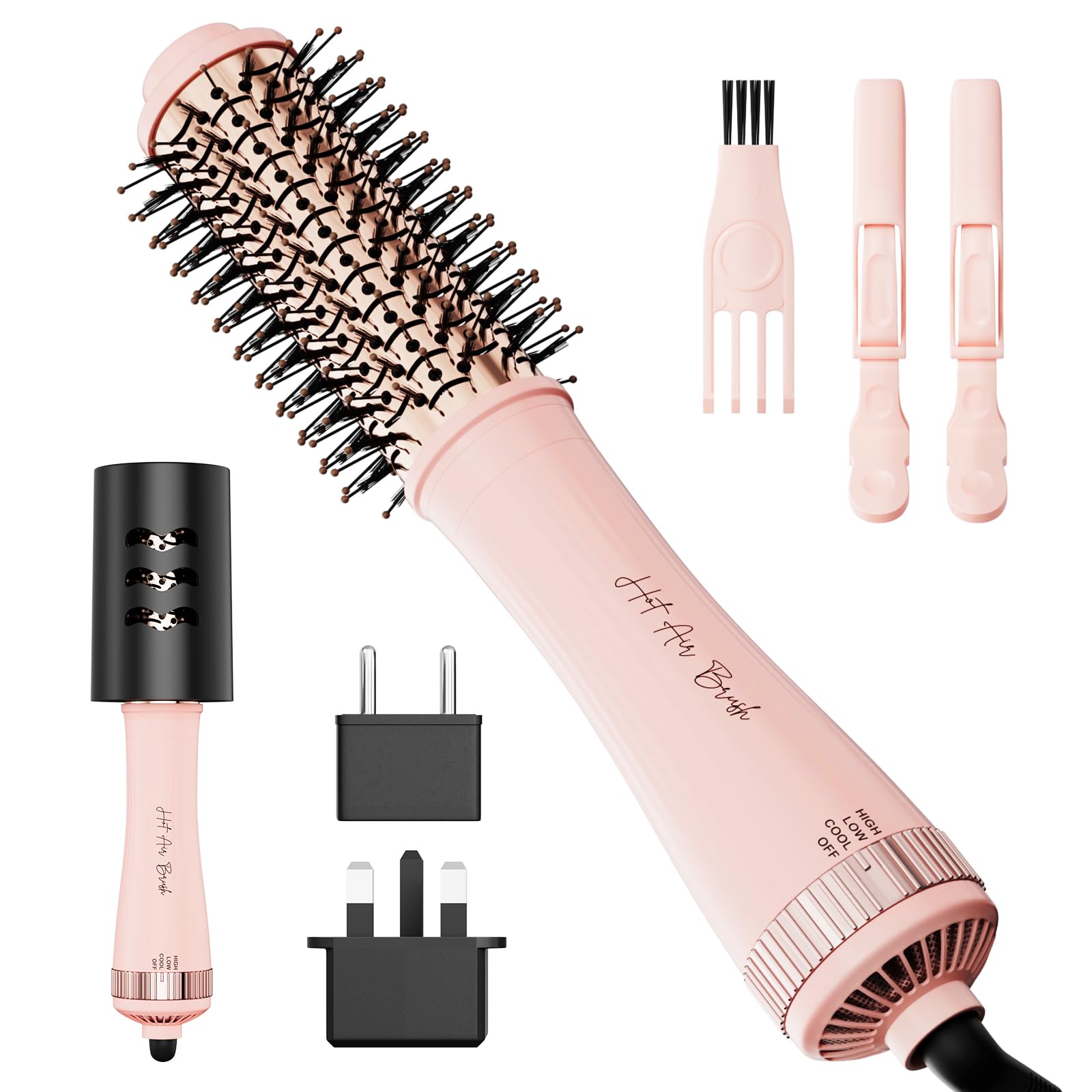 45mm Round Brush Blow Dryer Hair Dryer Brush in One,110-240V Root Booster 45mm Round-pink