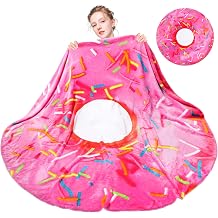 M&C Music Color Tortilla Blanket, Double Sided Giant Food Blanket Round Funny Throw Wrap Pink Donut, 71 Inch