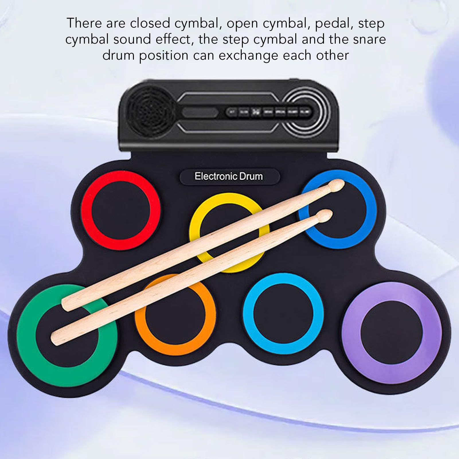 Jeffergarden Handrollendes Elektronisches Schlagzeug-Set für Kinder, Color Circle, 7 Pads mit Integriertem Lautsprecher, Tragbares Wiederaufladbares Schlagzeug-Set