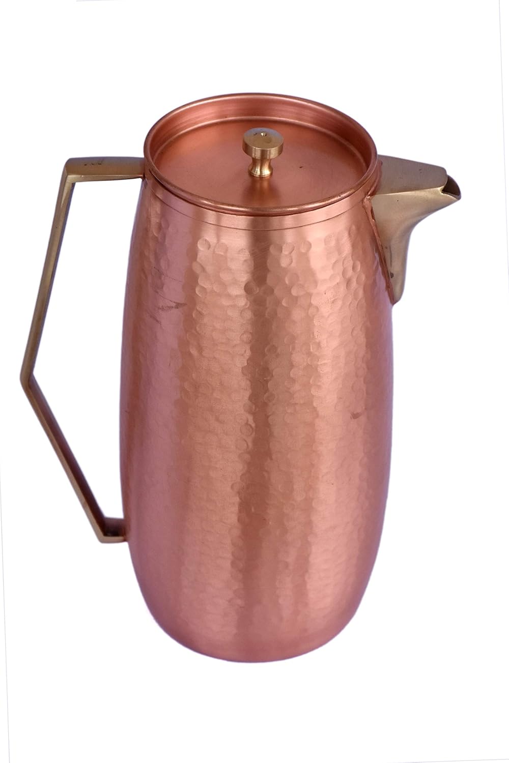 DeKulture Handcrafted Pure Copper Jug for Drinking Water, Handmade Premium Antique Water Pitcher Drinkware With Lid Ayurveda and Yoga Benefits Best Gift for Men Women, 7.5x3.5x9 LWH (Brown)