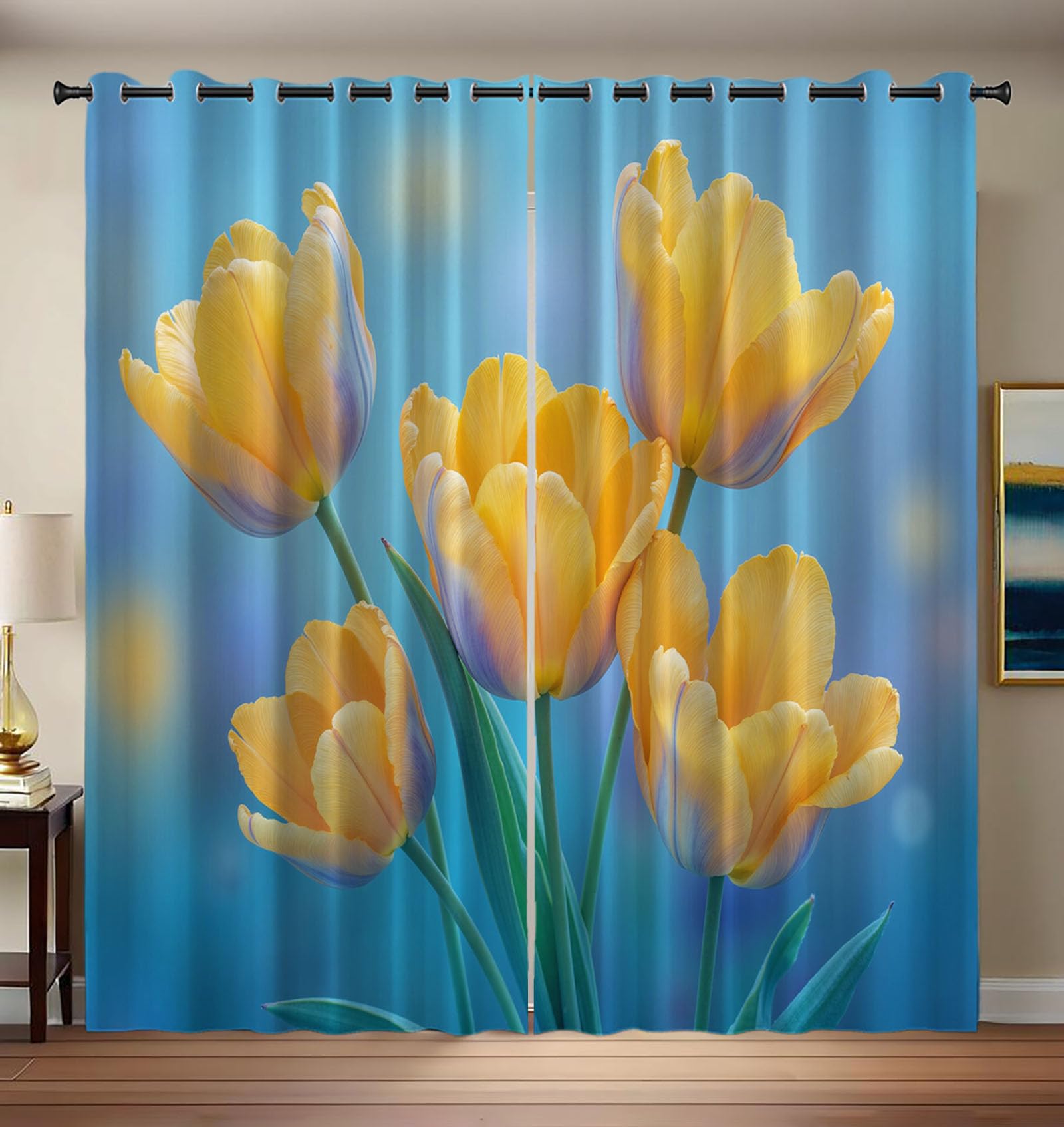 Rideaux Occultants Anti Froid Chambre Lot de 2 Rideaux Thermiques Tulipes