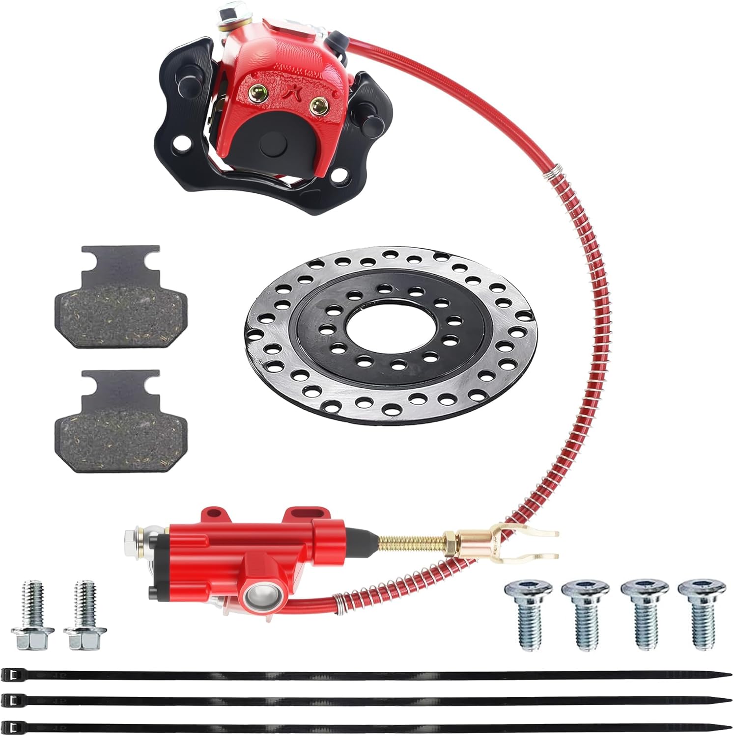 PRO BAT Rear Brake Master Cylinder Caliper With Brake Pad Assembly for 50cc 70cc 90cc 110cc 125cc Chinese Quad Taotao Coolster ATV Kids Four Wheeler, Red