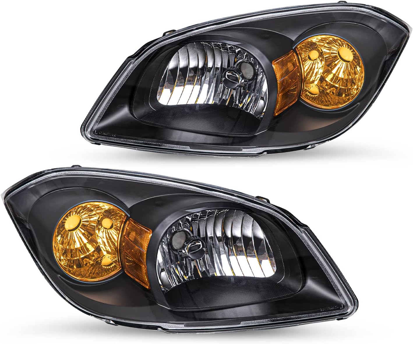 SOCKIR Fit for 05-10 Chevy Cobalt/05-06 Pursuit/07-09 Pontiac G5 Headlight Assembly Factory Headlamp OE Style Replacement, Driver & Passenger Side Black Housing & Amber Reflector