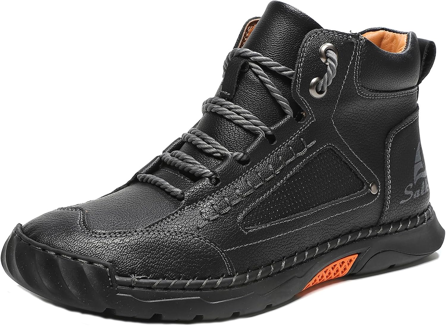 CrazySavage Mens Casual Leather Orthopedic Handmade Boots Fashion Mid Top Walking Driving Shoes Waterproof Arch Support Spacious Toe Box Outdoor Non-Slip Trekking Boot