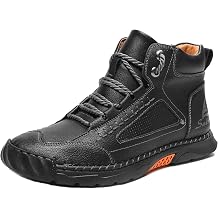 CrazySavage Mens Casual Leather Orthopedic Handmade Boots Fashion Mid Top Walking Driving Shoes Waterproof Arch Support Spacious Toe Box Outdoor Non-Slip Trekking Boot