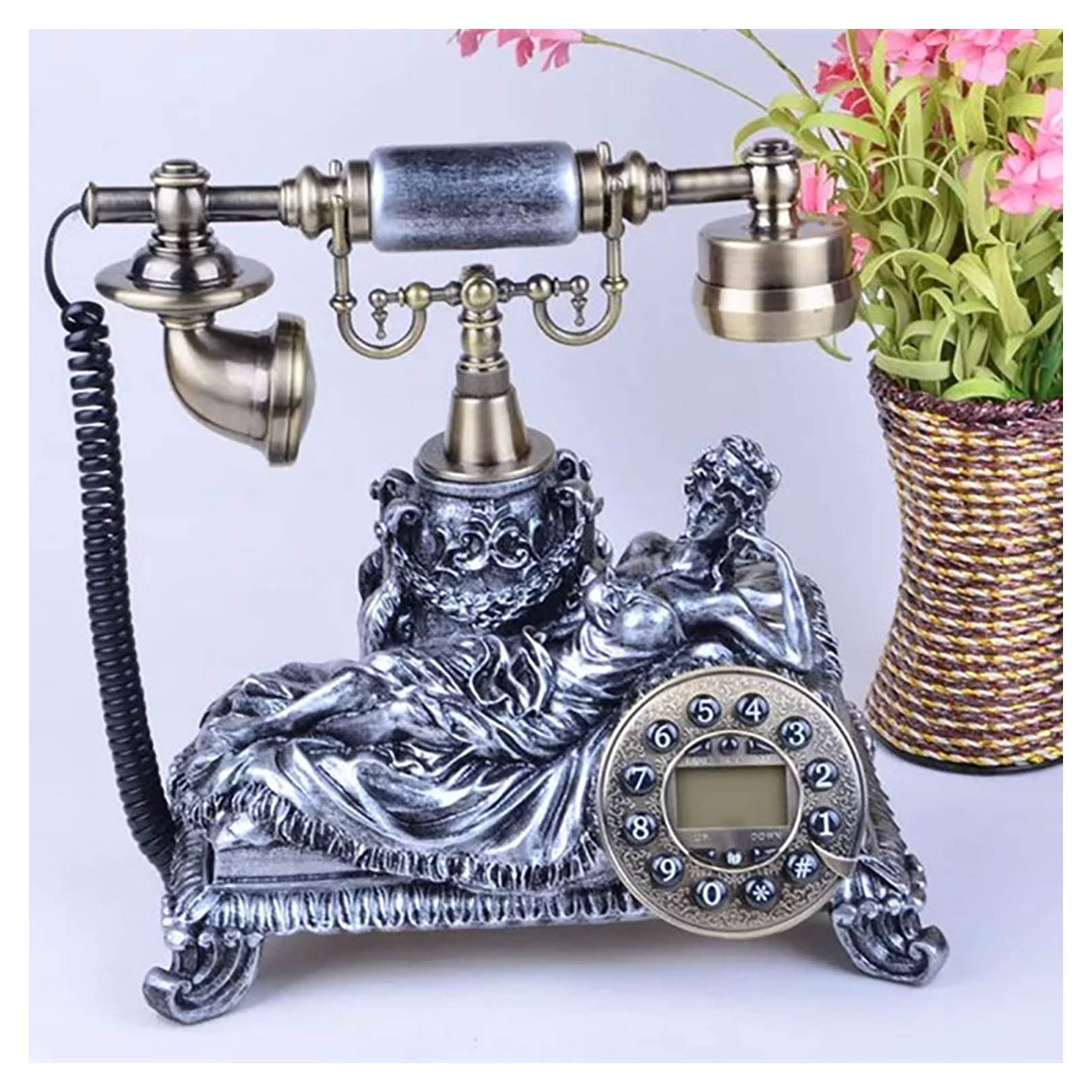 Téléphone cordé ancien avec détails vintage en résine de qualité supérieure