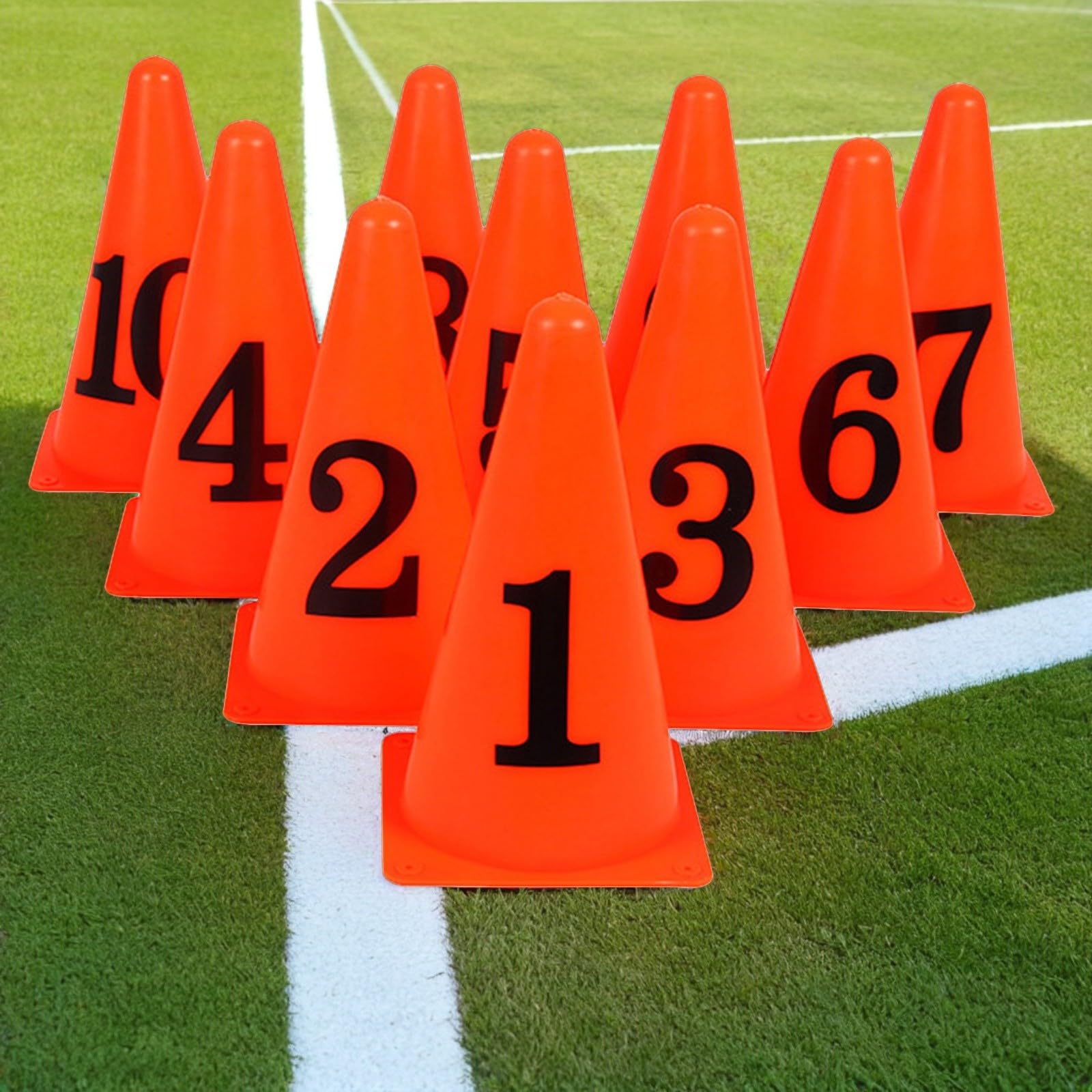 SUPVOX Coni Segnaletici da Calcio 10 Pezzi in PE Arancione | Barilotti Numerati 1-10, Design Nero ad Alta Visibilità, per Allenamento Indoor e Sportivo