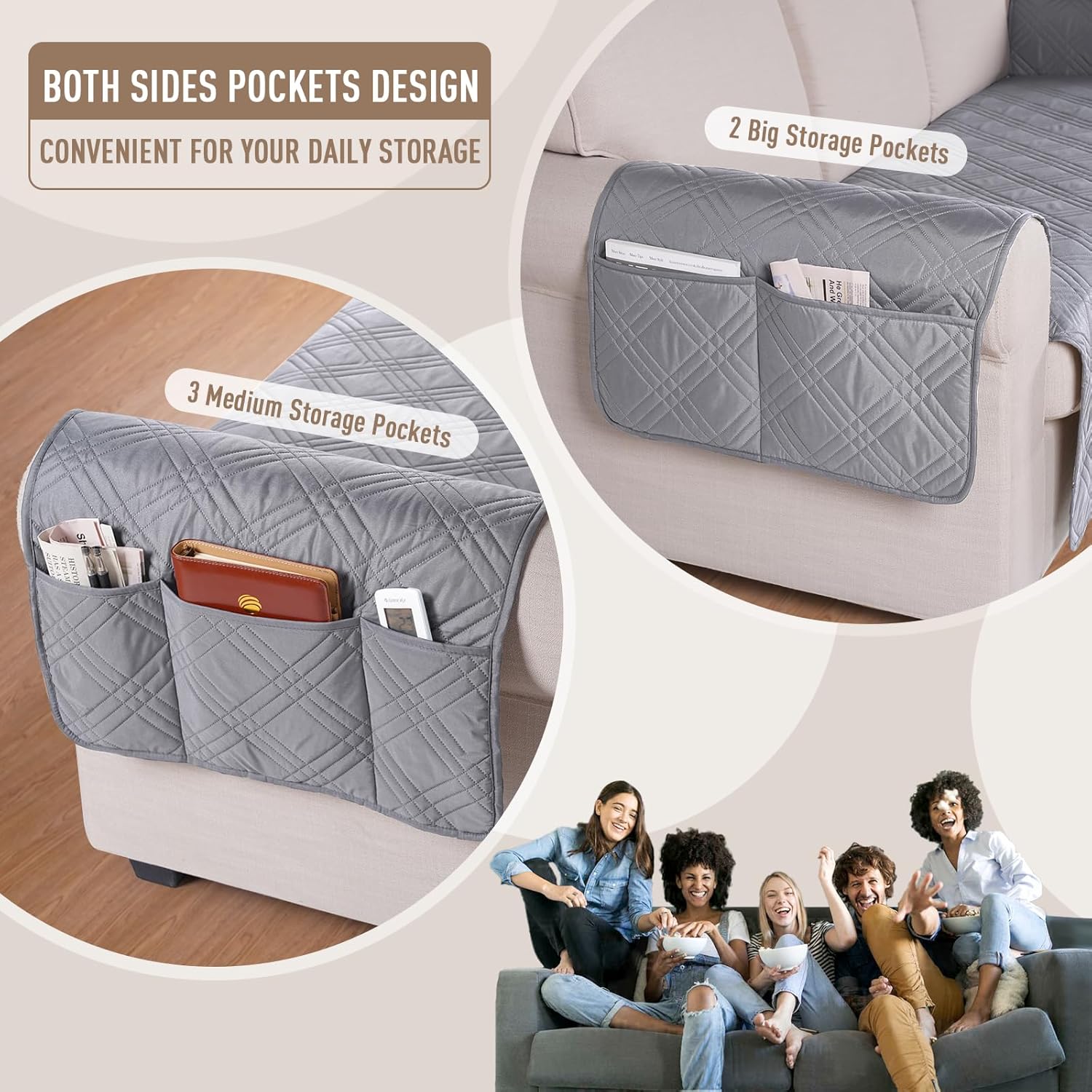 TAOCOCO Waterproof Oversized Couch Covers for Pets Dogs with Non Slip Backing, Sofa Seat Covers with Pocket for 4 Cushion Couch Washable Dog Couch Protector Sofa Slipcovers(Oversized Sofa, Light Gray) - Image 5