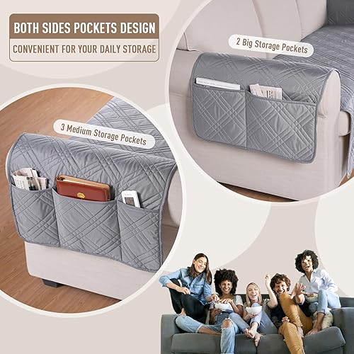 Miniatura 5 de TAOCOCO Fundas de sofá impermeables para mascotas y perros con respaldo antideslizante, fundas de asiento de sofá con bolsillo lateral para sofá de
