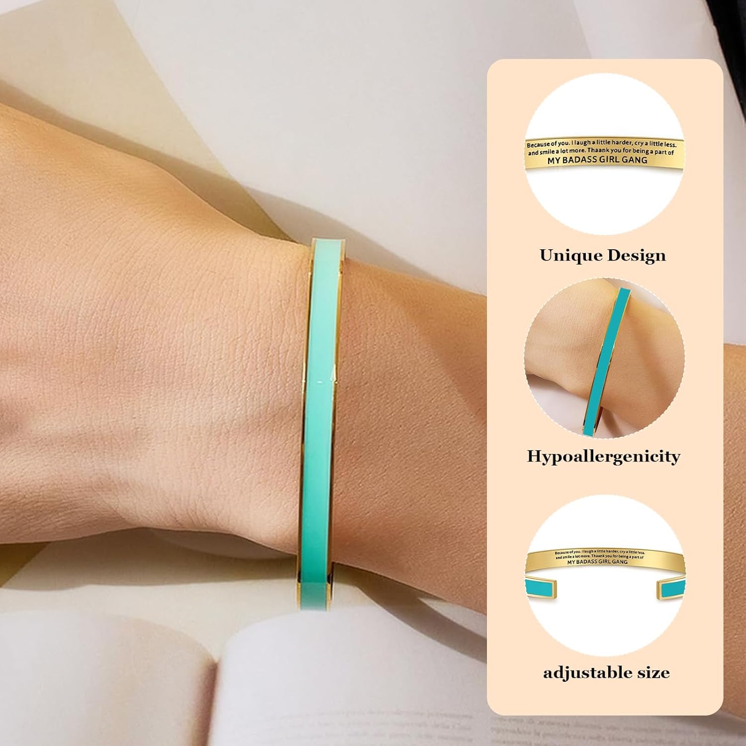 Long tiantian Badass Gang Bracelet Gold Cuff Bracelet Inspirational Friendship Jewelry Best Friend Bracelet Inspirational Bracelets for Women - Image 3