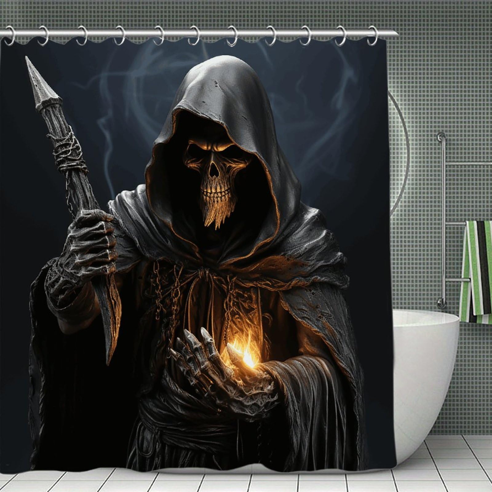 VstaDank Grim-Reaper Bath Curtain Elegant Heavy Duty Shower Curtains 70x70 in Rustic Farmhouse Cloth Shower Curtains Neutral Modern Bath Curtain for Bathroom