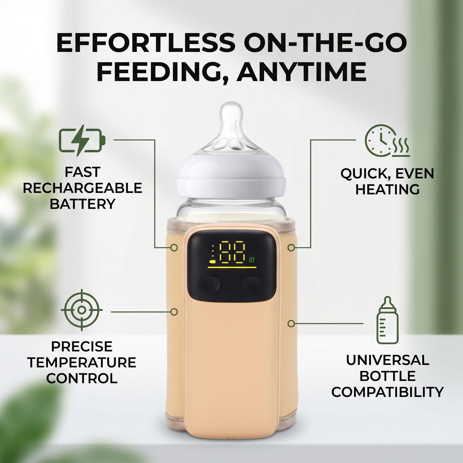 Yosoo Health Gear Calentador de Biberones Calentador de Leche para Bebés USB Portátil con Batería ABS PU de 6000 MAh 98,6 a 131 F Calefacción Uniforme 360 ​​Se Adapta a la Mayoría de los Biberones