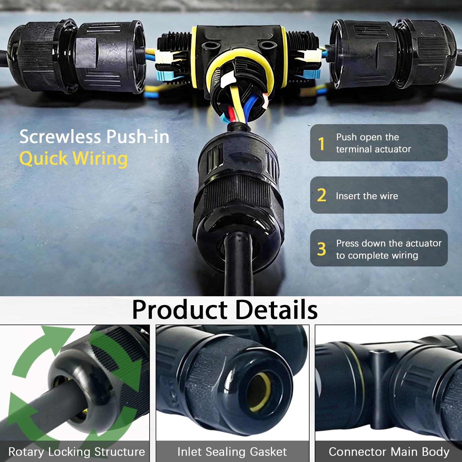 Connettori Per Cavi Impermeabili IP68, Set Da 12 Pezzi Di Connettori A 3 Pin Per Cavi Interrati Connessione Rapida Facile Installazione Per Cavi Con Diametro Da 3 A 12 mm