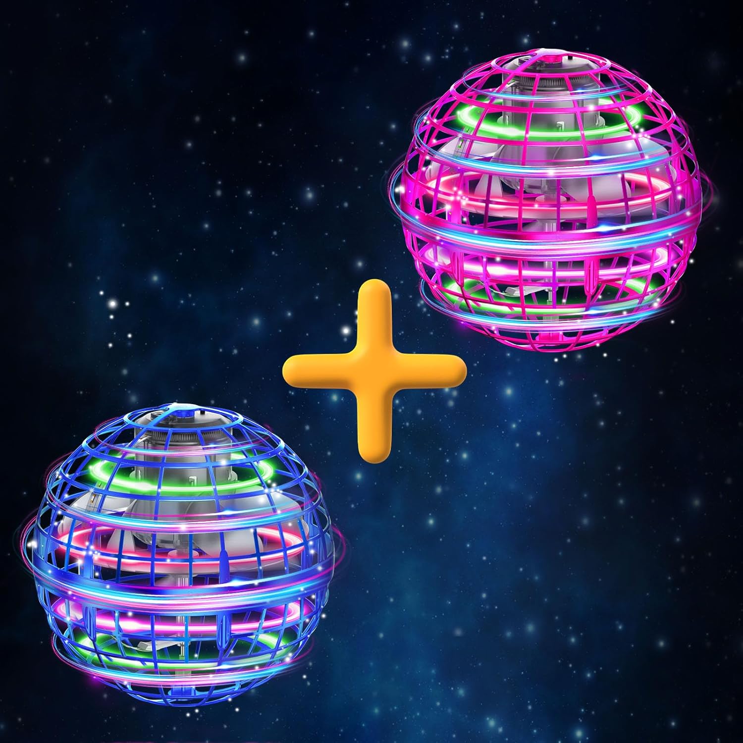 2 Pcs Flying Orb Ball Toys(Blue+Pink) Soaring Hover Boomerang Spinner Hand Controlled Mini Drone for Kids Adults Outdoor Indoor