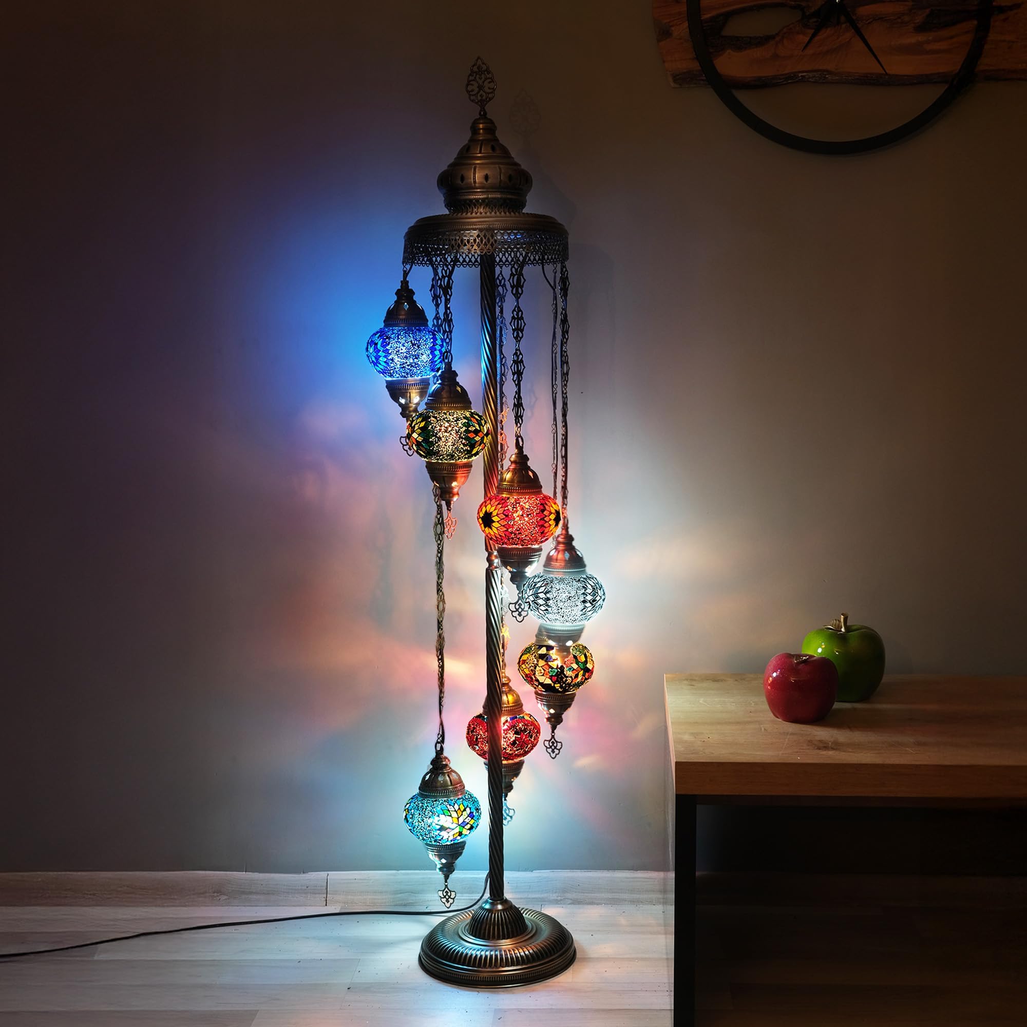 Turkish Floor Lamp, Mosaic Moroccan Lamp 7 Globe Livingroom Floor Lighting Standing Decorative Home Mid Century Modern Designs Handmade Glass 5 inch Globe - Total Height 60 inch (colormix)