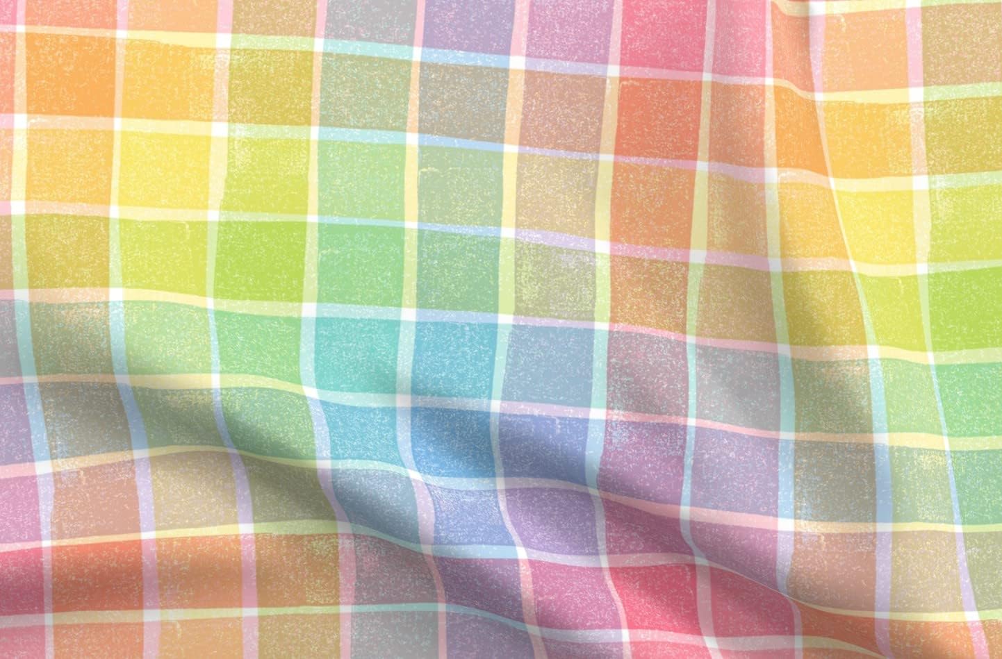 Spoonflower Fabric - Distressed Rainbow Gingham Checks Plaid Bright Pastel Printed on Petal Signature Cotton Fabric Fat Quarter - Sewing Quilting Apparel Crafts Decor