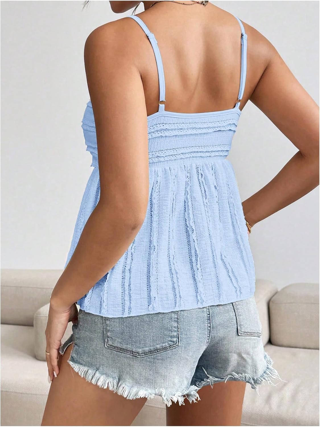 SOLY HUX Women's Peplum Crop Tops Y2K Cute Babydoll Tops Lace Ruched Dressy Casual Spaghetti Strap Going Out Camisole - Image 2