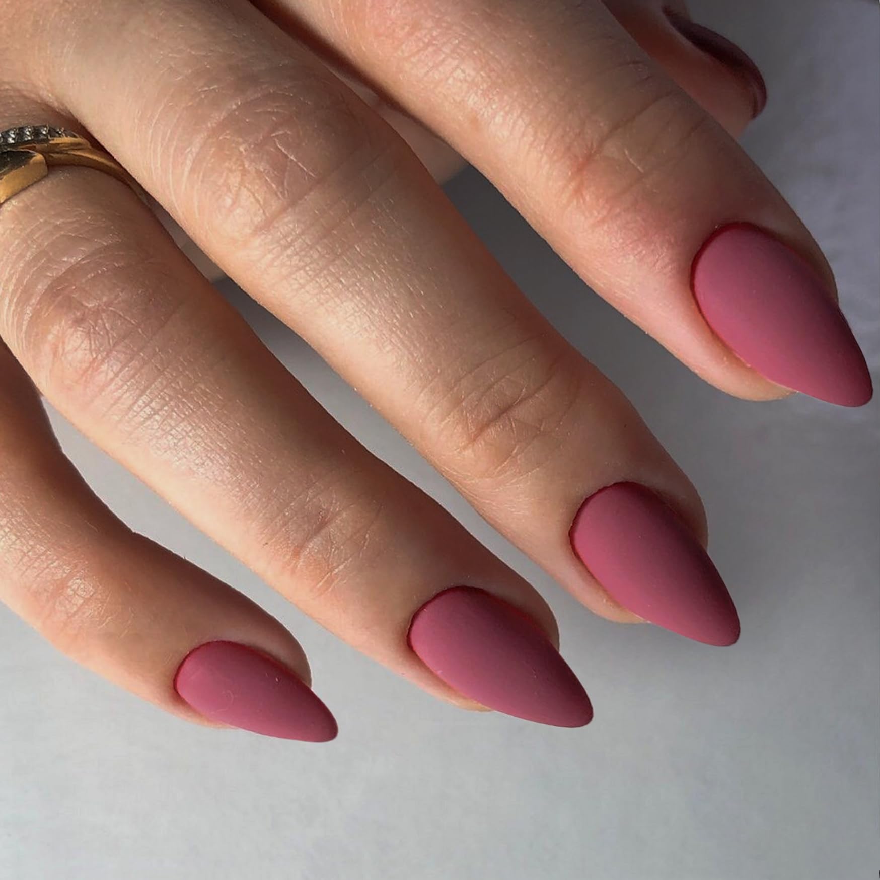 KQueenest Soft Gel Press on Nails Almond Medium, Matte Berry Pink False Nails Almond, Solid Color Stiletto Fake Nails Set - Image 2