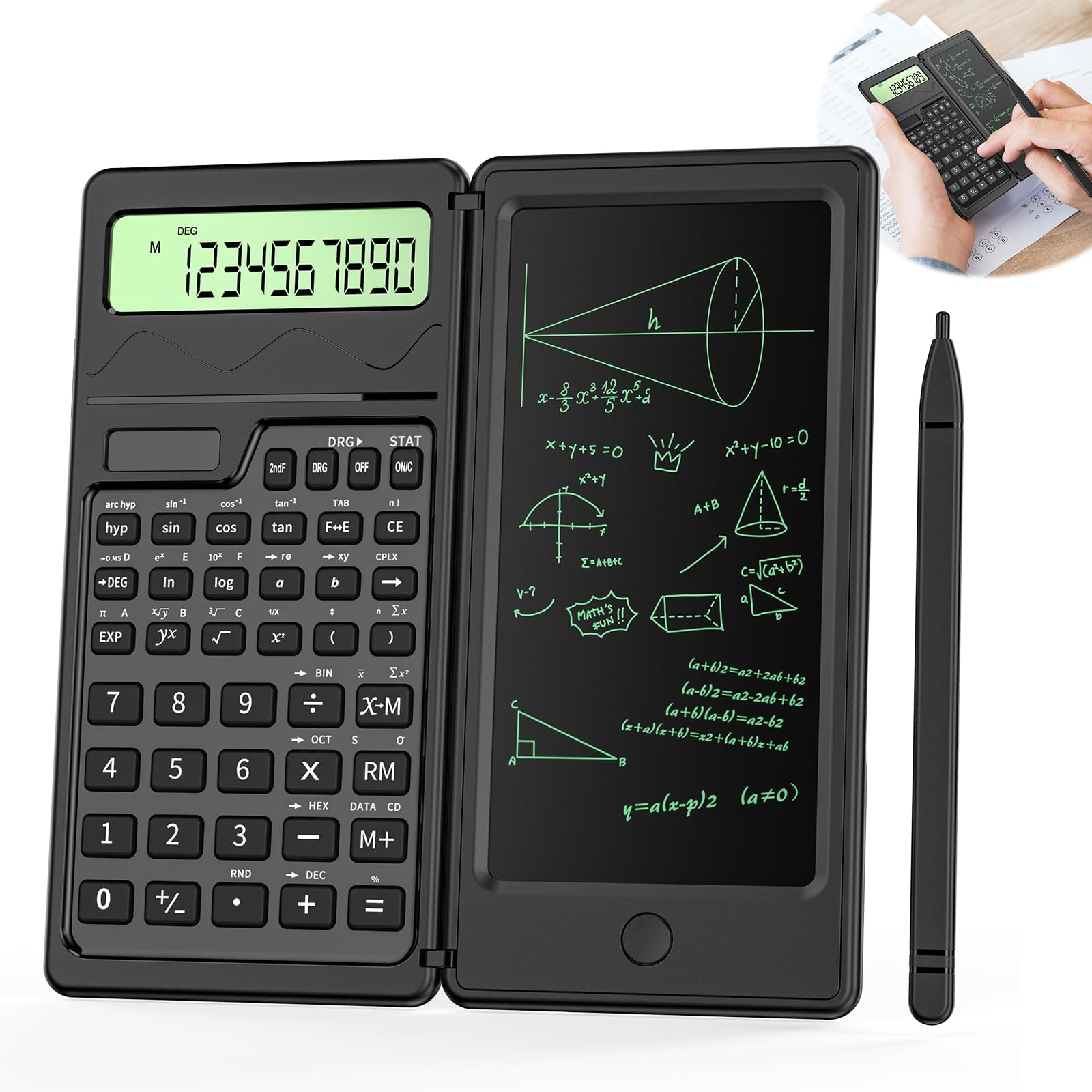 BIGTHREE Scientific Calculator with Writing Tablet,10-Digit Scientific Professional Calculators, with Drawing Pad & Pen Professional Portable Foldable Calculator Notepad for Students, Engineer